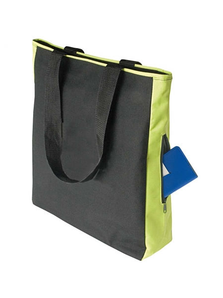 Shopper Borse in poliestere bicolore con tasca laterale e cerniera 35x37x10 cm