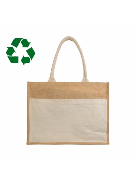 Shopper Borse in juta - 45x35x12 cm con soffietto e tasca in cotone naturale
