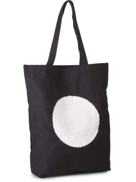 Shopper Ki-Mood in tela di cotone con paillettes - 38x42x10 cm - 310 gr
