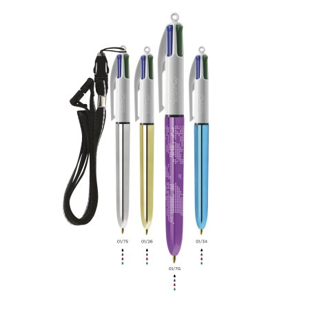 Penna multicolore personalizzabile BIC® 4 Colours Shine Lanyard