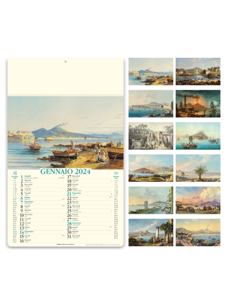 Calendari illustrati avoriati personalizzati Napoli Antica 31 x 52,5 cm