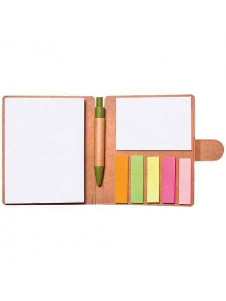 Block notes ecologico cm 9,5x10,5x1 in cartone riciclato con penna e bigliettini