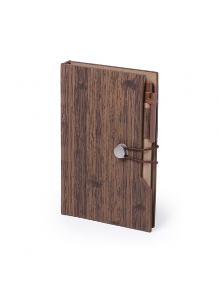 Block notes in PU simil legno cm 10,5x15,5x2,3 con penna a sfera e post-it
