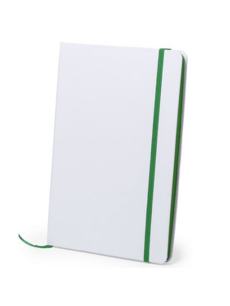 Block notes bianchi cm 14,7x21x1,5 con lato, elastico e segnalibro colorati