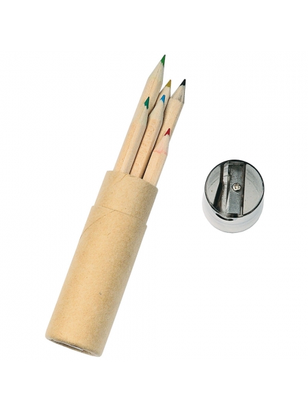 Set di 6 matite in legno colorate in confezione cilindrica con un temperino