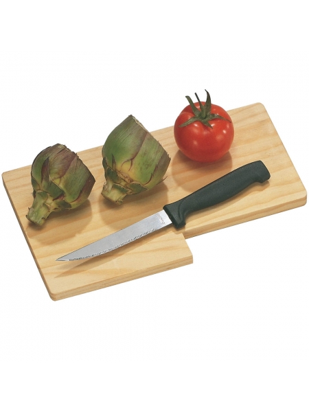 Tagliere in legno con coltello impugnatura in plastica e lama in acciaio