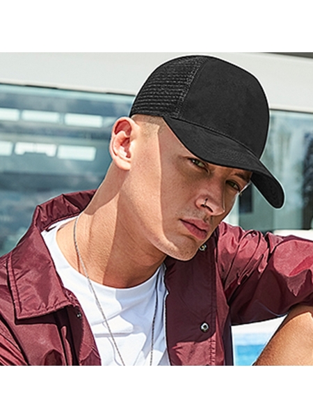 Cappellino modello trucker personalizzato Beechfield Suede Snapback Trucker