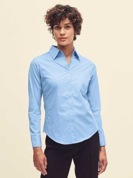 Camicia donna personalizzata Fruit of the Loom Poplin Shirt Long Sleeve