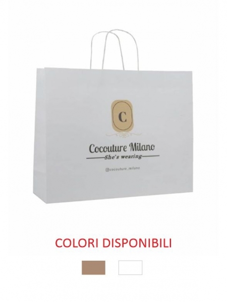 Buste di carta da 45x14x36 cm personalizzate di colore bianco e avana