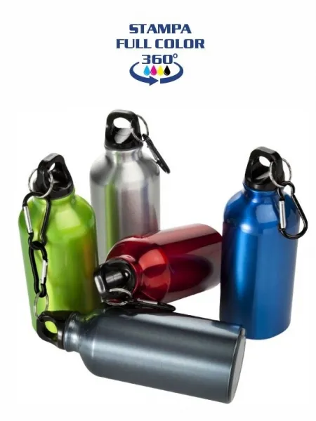 Borraccia In Alluminio 750 Ml Con Moschettone, Colore Bianco, Misura 7,3x25,5 Cm, Per Sport E Tempo Libero