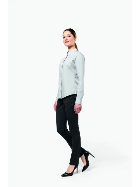 Camicia classica donna in tessuto a righe larghe tinto filo con collo e
