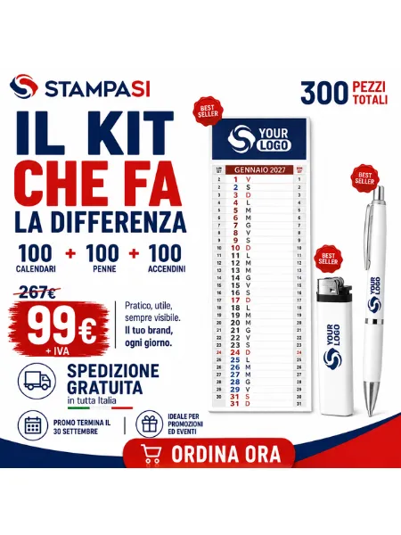 Kit gadget personalizzabili calendario penna accendino